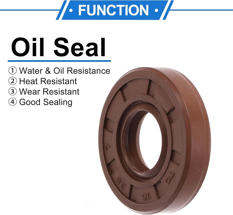 VekAuto Universal Oil Seal TC Double Lip W Steel Spring Seal Ring Rotary Shaft Seal 15x35x7mm High Pressure FKM Rubber Brown 2 Pcs - Image 3